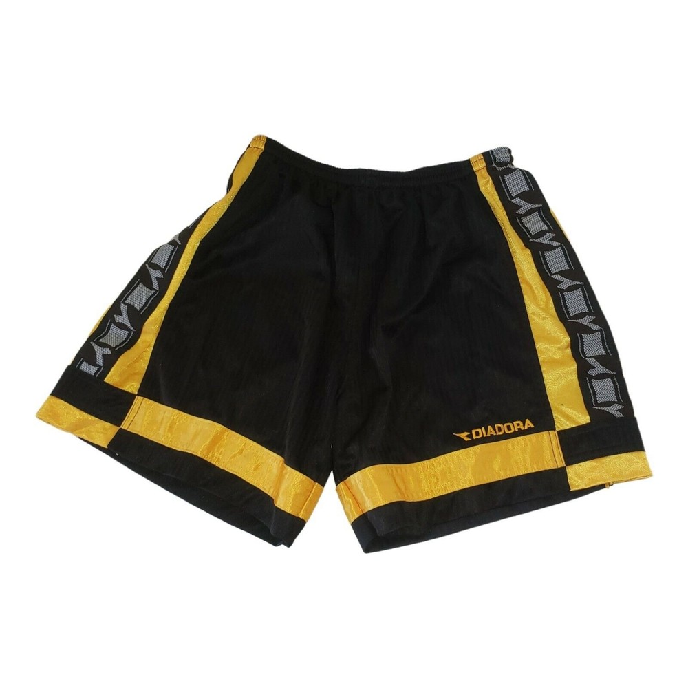 Mens Diadora Black & Yellow Soccer Drawstring Shorts Size Large